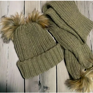 Bebeğime Çorap Çift Ponponlu Atkı & Bere Takımı