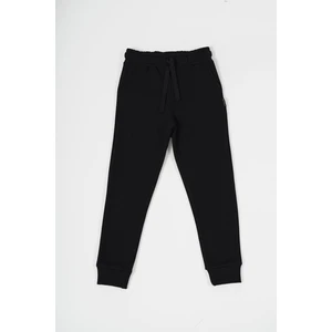 Siyah Kalın Pamuklu Beli ve Paçası Lastikli Cepli 5-6-7-8-9-10-11-12 Yaş Erkek Çocuk Eşofman Altı