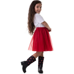 Kız Çocuk Kırmızı Etek Kırmızı Saten Taç 23 Nisan 29 Ekim Parti Gösteri Eteği Red Tutu Skirt