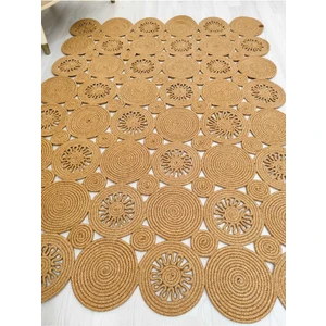 Jüt Hasır Görünümlü Desenli Modern El Örgüsü Dikdörtgen Halı Kilim