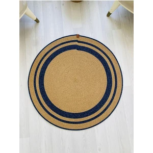 Jüt Hasır Görünümlü Desenli Modern El Örgüsü Daire Halı Kilim