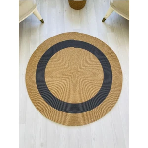 Jüt Hasır Görünümlü Desenli Modern El Örgüsü Daire Halı Kilim