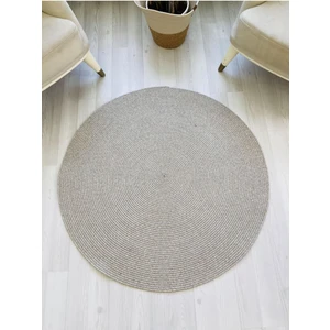 Jüt Hasır Görünümlü Desenli Modern El Örgüsü Daire Halı Kilim