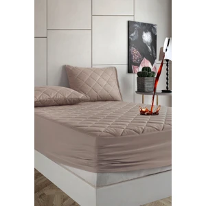 Pamukkale Alez Set Kahverengi % 100 Pamuk Kapitone Sıvı Geçirmez Alez ve Yastık Koruyucu Set