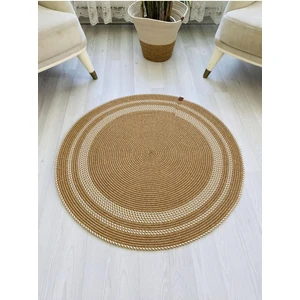 Jüt Hasır Görünümlü Desenli Modern El Örgüsü Daire Halı Kilim