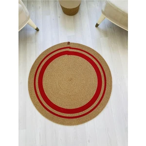 Jüt Hasır Görünümlü Desenli Modern El Örgüsü Daire Halı Kilim