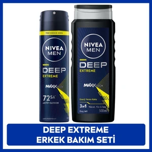 Men Erkek Sprey Deodorant Deep Extreme 150ML, Duş Jeli Deep Extreme 500ML, Vücut Saç ve Yüz Için