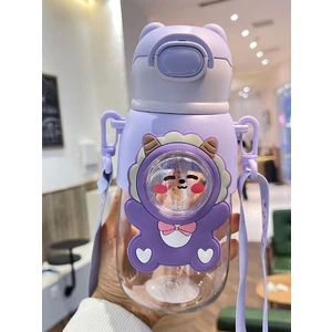 Sevimli Figürlü Çocuk Suluğu 660 ml Pipetli Boyun Askılı Su Matarası