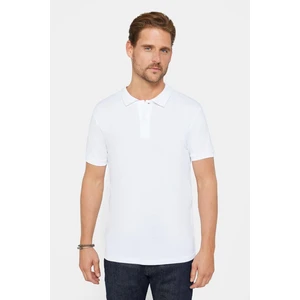 Erkek Slim Fit Dar Kesim Pamuklu Yumuşak Dokulu Serin Tutan Kumaş Düz Pike Beyaz Polo Yaka Tişört