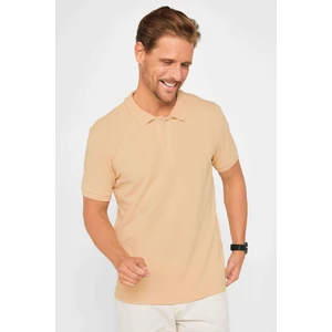 Erkek Slim Fit Dar Kesim Pamuklu Yumuşak Doku Nefes Alan Kumaş Kıvrılmaz Yaka Bej Polo Yaka Tişört