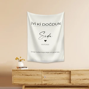 Kişiye Özel Doğum Günü Happy Birthday Duvar Örtüsü Duvar Halısı Birinci Kalite Kumaş