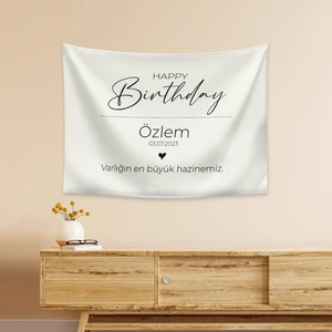 Kişiye Özel Doğum Günü Happy Birthday Duvar Örtüsü Duvar Halısı Birinci Kalite Kumaş