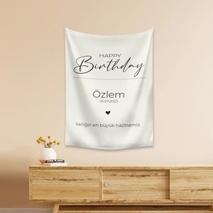 Kişiye Özel Doğum Günü Happy Birthday Duvar Örtüsü Duvar Halısı Birinci Kalite Kumaş