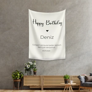 Kişiye Özel Doğum Günü Happy Birthday Duvar Örtüsü Duvar Halısı Birinci Kalite Kumaş