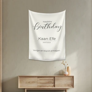 Kişiye Özel Doğum Günü Happy Birthday Duvar Örtüsü Duvar Halısı Birinci Kalite Kumaş