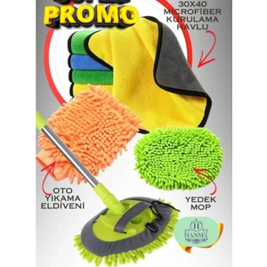 Araba Yıkama Fırçası Oto Yıkama Seti Mop Mikrofiber Bezli Teleskopik Saplı 1 Yedek Bez Hediyeli