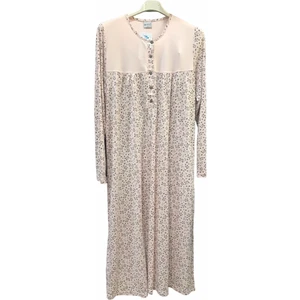 Nena-22439-Kadın Uzun Kollu Robalı Patlı  Pamuk Viskon Gecelik