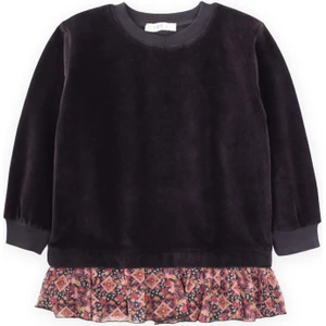 Garnili Kadife Kız Sweatshirt 2-12 Yaş Siyah