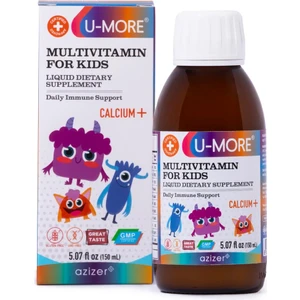 U-MORE Multivitamin ve Kalsiyumlu Çocuk Şurubu, Çinko, Vitamin C, B3, E, B5, B2, B1, B6, A, D - 150 ML