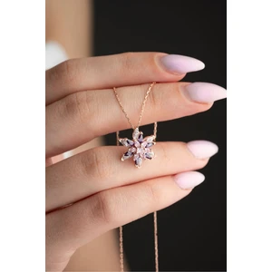 925 Ayar Gümüş Rose Kaplama 4 Katman Üç Renkli Lotus Çiçeği Kolye