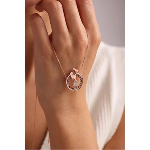 925 Ayar Gümüş Rose Kaplama Zirkon Taşlı Anne Bebek Kolye Tek Beden