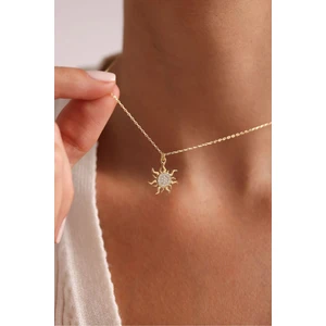 925 Ayar Gümüş Gold Kaplama Minimal Güneş Kolye