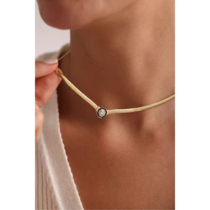 925 Ayar Gümüş Gold Kaplama Hasır Zincirli Ortası Tektaş Kolye