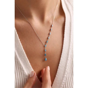 925 Ayar Gümüş Damla Firuze Taşlı Süzme Model Kolye