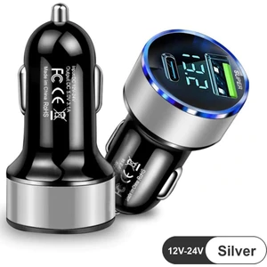 Mega Oto Market Silver Araç Içi USB 3.0 Type C Soketli Çakmaklık Güç Adaptörü Tüm Cihazlar 12V-24V