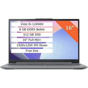 Ideapad Slim 3 Intel Core I5-12450H 8gb 512GB SSD 16" Wuxga (1920X1200) IPS Panel Freedos Taşınabilir Bilgisayar 83ES002ETR