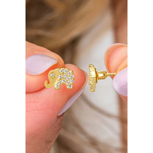 925 Ayar Gümüş Gold Kaplama Minimal Fil Küpe