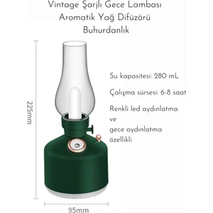 Soulame Beauty Vintage Tasarımlı Şarjlı Gece Lambası - Aromatik Yağ Difüzörü - Buhurdanlık