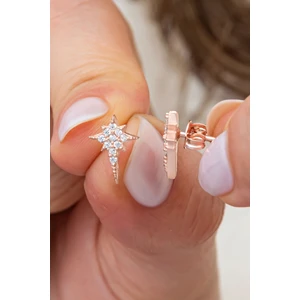 925 Ayar Gümüş Rose Kaplama Minimal Kutup Yıldızı Küpe