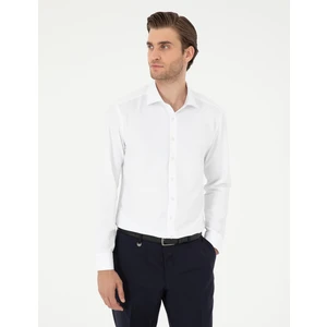 Pierre Cardin Erkek Beyaz Slim Fit Armürlü Uzun Kollu Gömlek 50296573-VR013