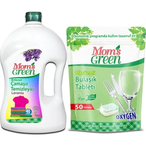 Mom's Green 2'li Set- 50 Yıkama Oksijenli Bulaşık Makinesi Tableti - 1500 ml Lavantalı Bitkisel Çamaşır Deterjanı Renkliler 40 Yıkama