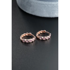 925 Ayar Gümüş Rose Kaplama Pembe Taşlı 15 mm Tamtur Kalp Model Küpe