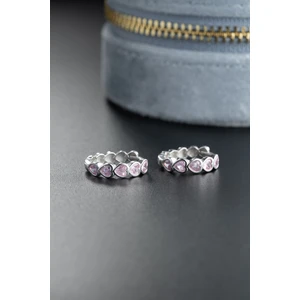 925 Ayar Gümüş Rodyum Kaplama Pembe Taşlı 15 mm Tamtur Kalp Model Küpe