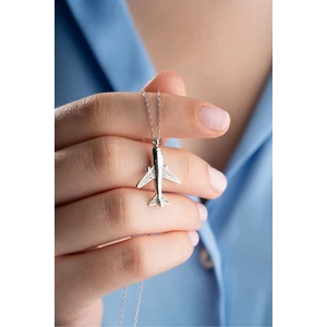 925 Ayar Gümüş Rodyum Kaplama Zirkon Taşlı Uçak Model Kolye