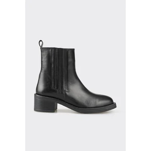 Siyah Deri Kadın Topuklu Bot