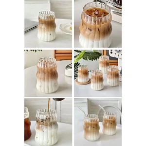 Mis Kitchen 4 Adet Cam Pipet 4 Adet Bardak Su Kabağı Şekli Kahve Bardağı Seti - Soğuk ve Sıcak Kahve Sunum Bardağı