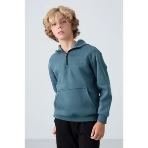 Orman Yeşil Pamuklu Kalın İçi Tüylü Yumuşak Dokulu Standart Fit Nakışlı Erkek Çocuk Sweatshirt - 11244