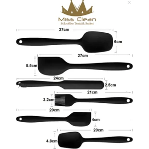 ( 6 Adet ) Isıya Dayanıklı Yanmaz Yapışmaz Silikon Spatula Seti Siyah