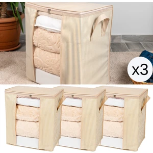 3 Adet Pencereli Çizgi Desen Baskılı Kıyafet Pike Battaniye Düzenleyici Hurç Seti 45X30X50 cm