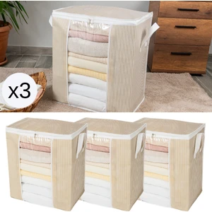 3 Adet Pencereli Çizgi Desen Baskılı Kıyafet Pike Battaniye Düzenleyici Hurç Seti 45X30X50 cm