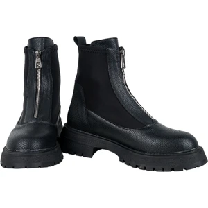 Siyah Önden Fermuarlı Dalgıç Detaylı Kadın Bot