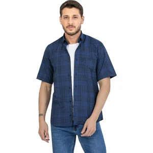 Erkek Lacivert Pamuklu Cepli Kısa Kollu Gömlek