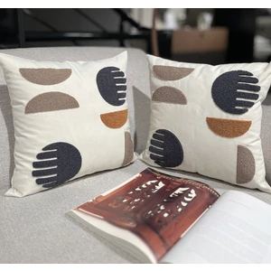 Home Punch Nakışlı Keten Pamuklu Kumaş 2 Adet Kırlent Kılıfı