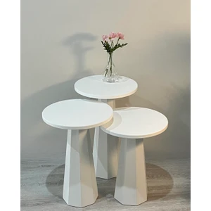 Kupp Design Lilyum Mantar Sehpa Üçlü Set Beyaz (57+52+47 Cm)