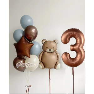 Parti Pera Retro Ayı Yıldız Kahverengi Rakam Folyo Balon Doğum Günü Balon Seti