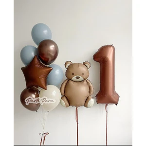 Retro Ayı Yıldız Kahverengi Rakam Folyo Balon Doğum Günü Balon Seti